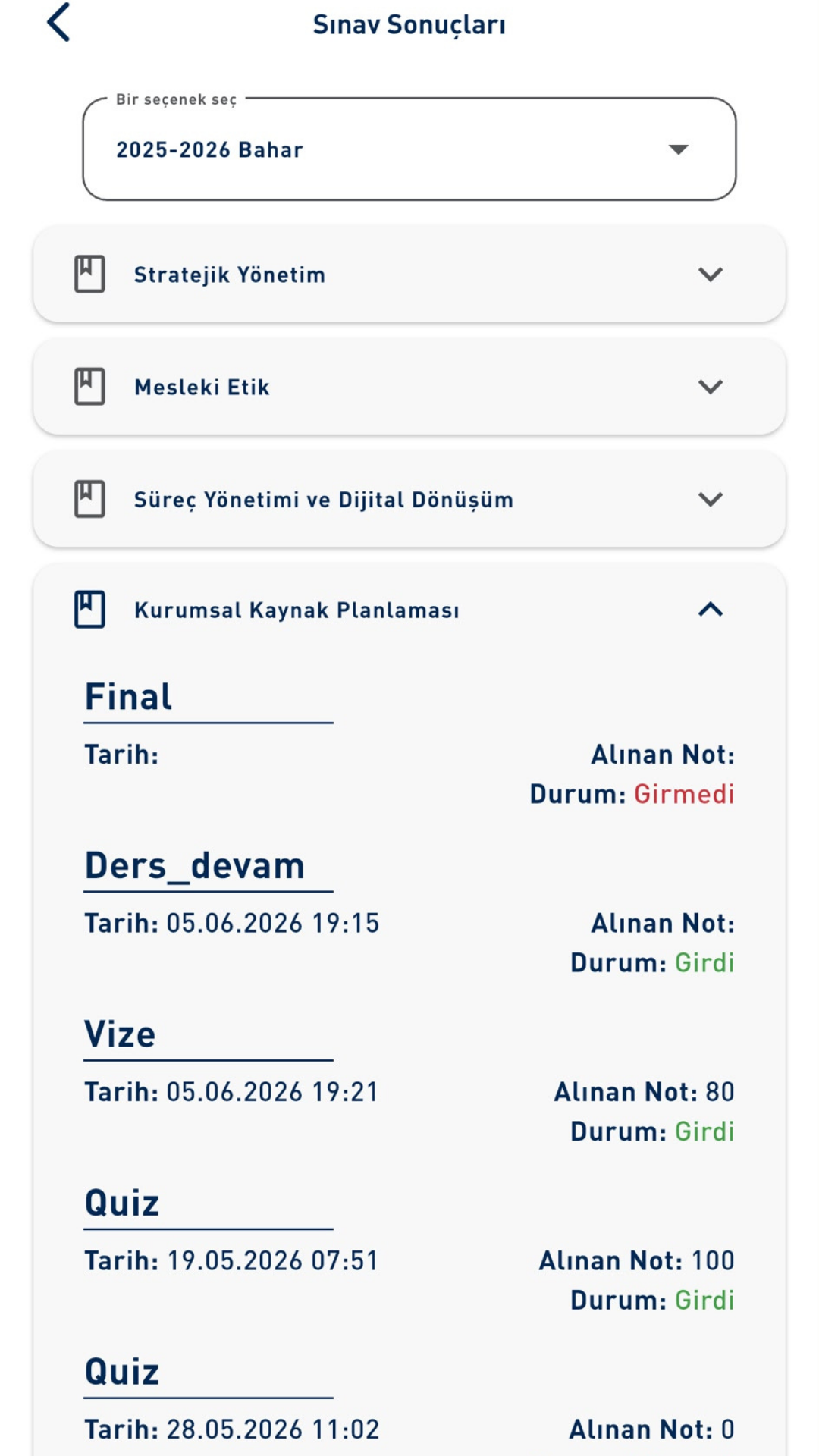 Sınav Sonuçları
